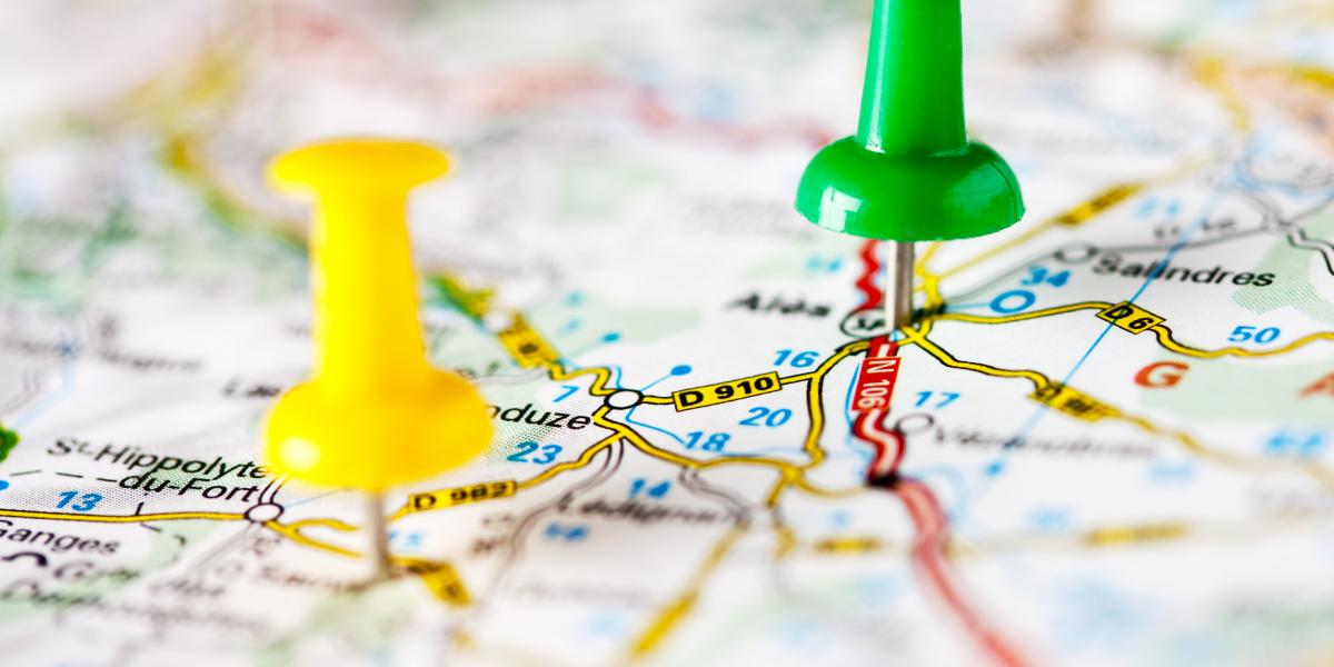 pushpins on a map
